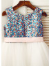 Multicolor Sequin Ivory Tulle Sparkly Flower Girl Dress